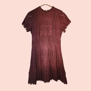 Altar'd State Lace Mini Skater Dress in Wine Red Womens Small Boho Short Sleeve